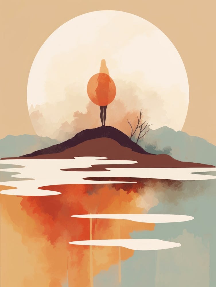 Woman Standing On A Hill, Autumn , Fall, Landscape, Inspired By National Park in the USA, Lake, Great Lakes, Boho, Beach, Minimalist Canvas Print, Travel Poster, Autumn Decor, Fall Decor
