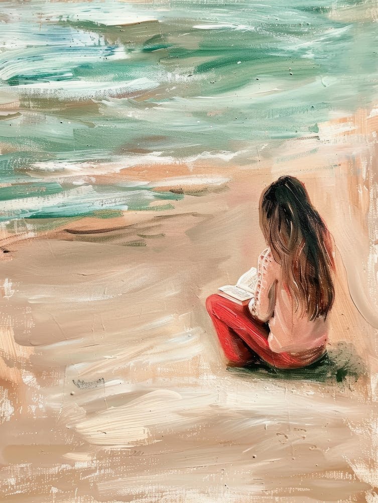 Girl Reading On The Beach