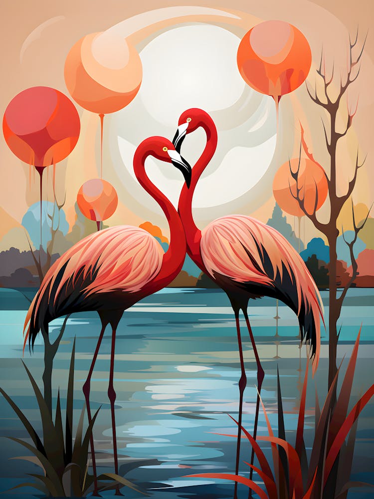 Romantic Flamingo Wall Art Vibrant Abstract Wildlife Print With Sunset Colors