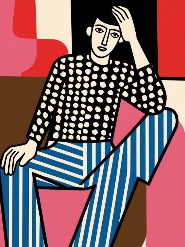 Man Sitting On Striped Chair