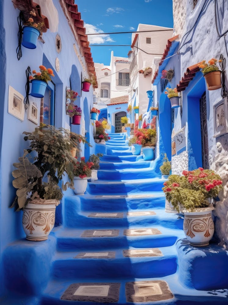 Blue Street In Chefchaouen, Morocco