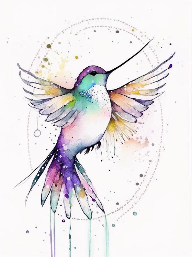 Hummingbird And Mandala Minimalist Watercolour