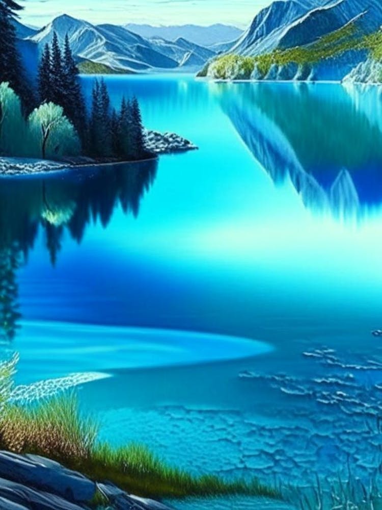 Paysages Lac Bleu Cristal Clair Paysage Aquatique Crayon 1