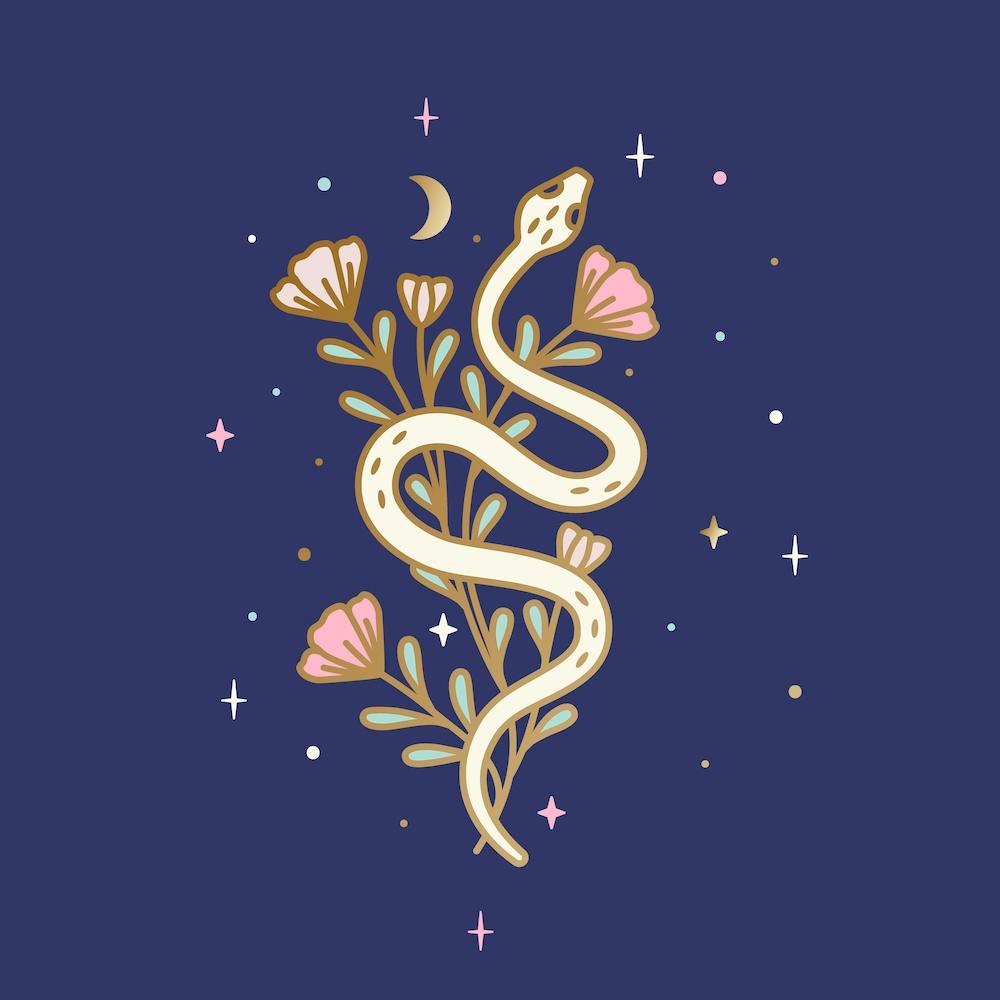 Magical Snake On Dark Blue
