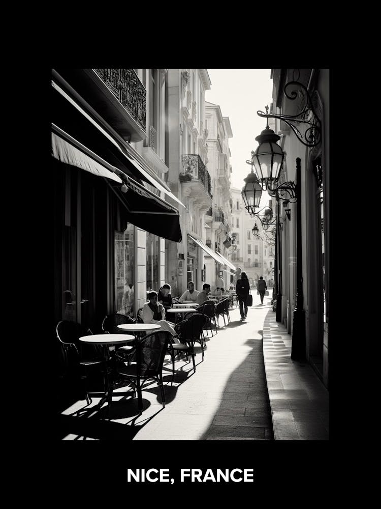 Poster Of Nice, France, Mediterranean Black And White Photography Analogue 8