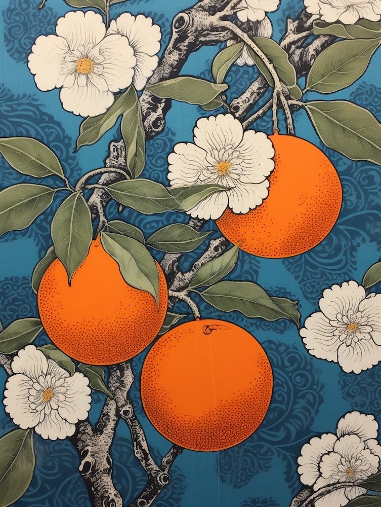 Tachibana Mandarin Orange 2 Vintage Botanical Woodblock