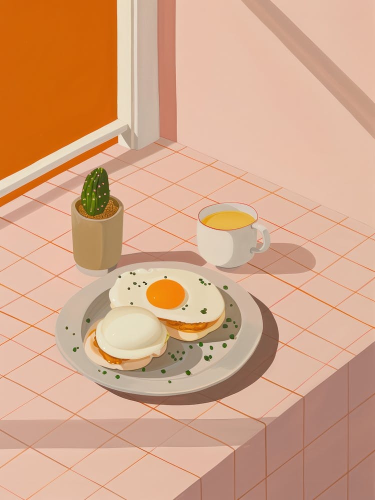 Pink Breakfast Food Eggs Benedict 1