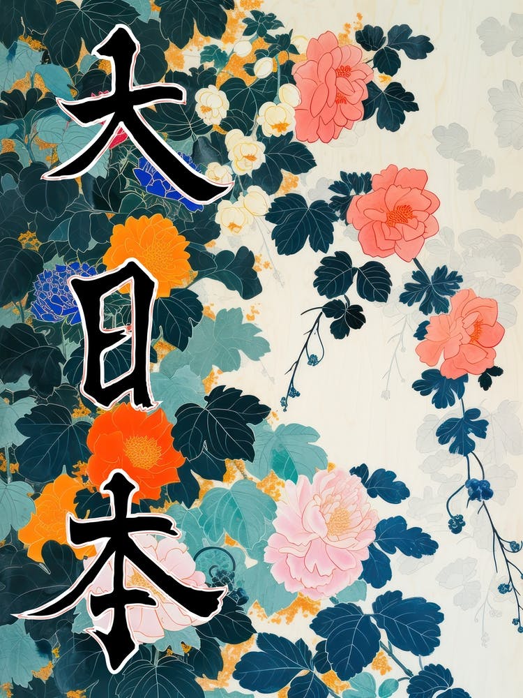 Großes Japan Hokusai Poster Japanisches Blumenmuster 15