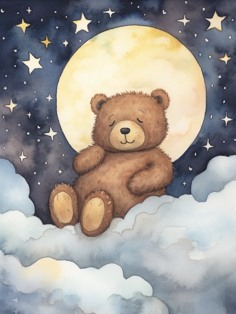 Baby Brown Bear Sleeping In The Clouds