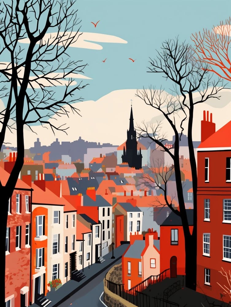 Retro Winter Illustration Edinburgh Scotland 1