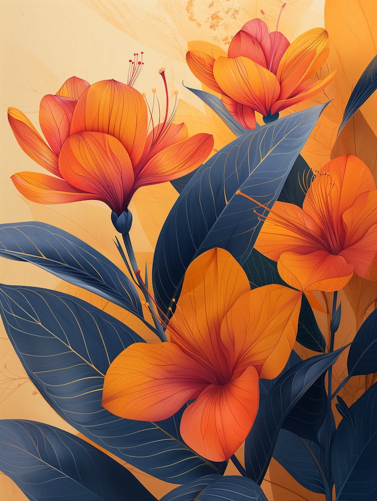Orange Flowers On A Yellow Background