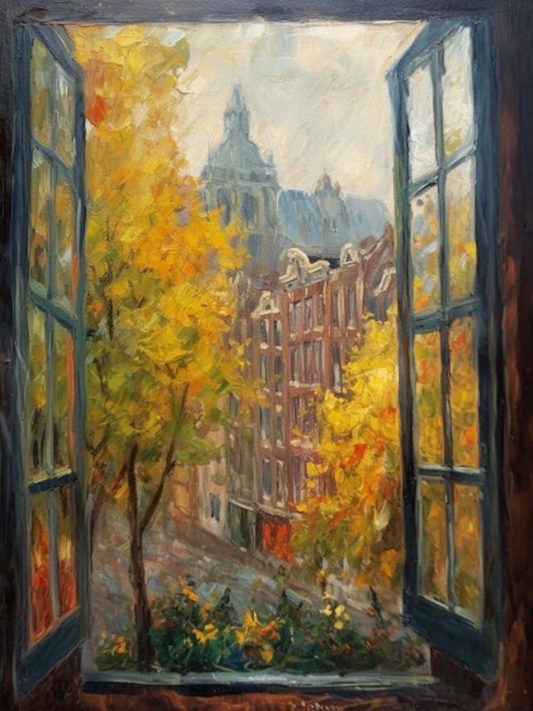Window View Of Amsterdam In The Style Of Impressionism 1