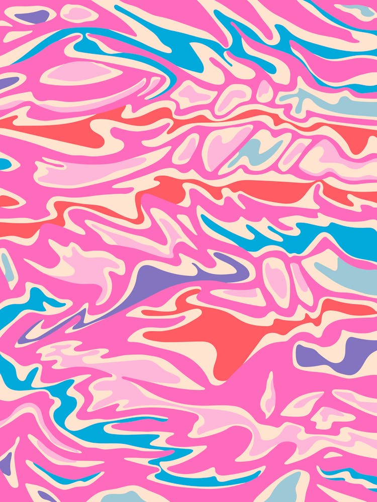 FLOW Retro Mid-Century Modern Abstract Water Marble in Fuchsia Hot Pink Blue Red Purple Y2K Colors