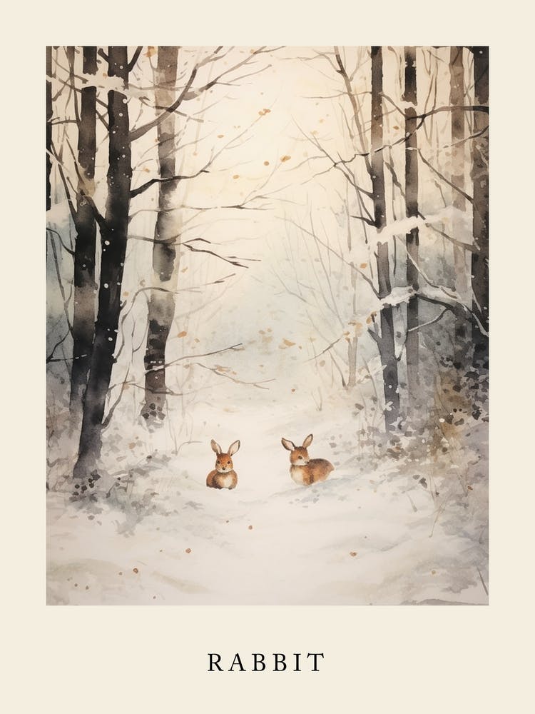 Winter Watercolour Rabbit 1 Poster