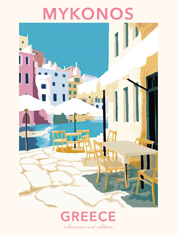 Mykonos, Greece, Flat Pastels Tones Illustration 2 Poster