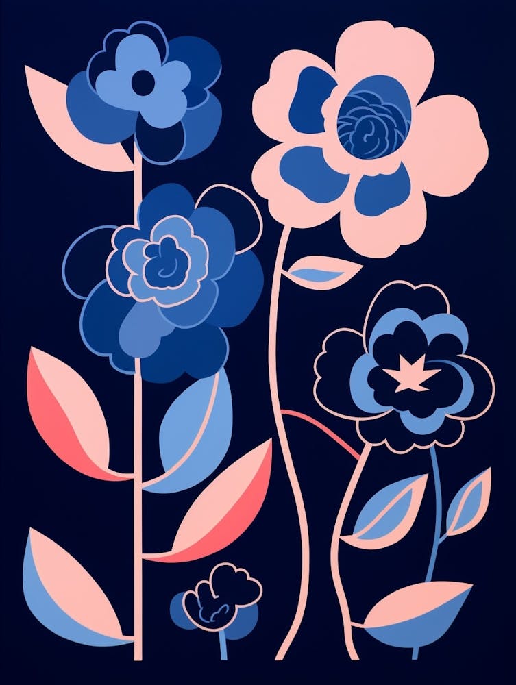 Blue Flower Illustration Camellia 3