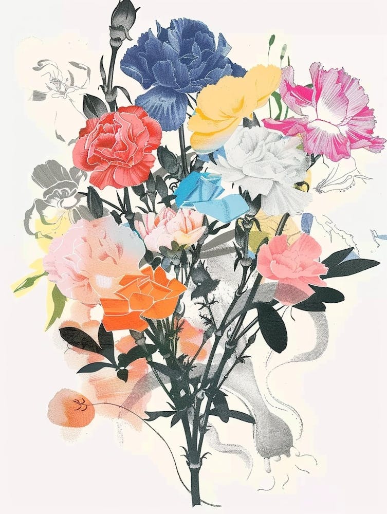 Carnation 4 Collage Flower Bouquet