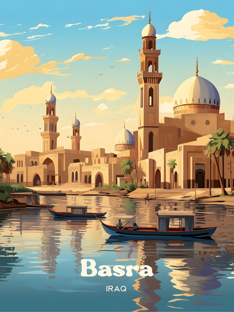Basra Iraq Islam Mosque Modern Travel Illustration