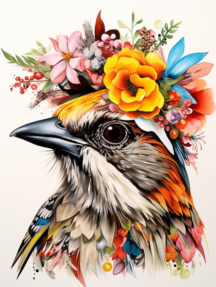 Bird With A Flower Crown Sparrow 1
