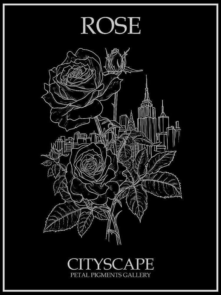 Rose Cityscape Line Drawing 4 Poster Inverted
