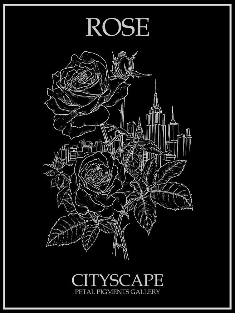 Rose Cityscape Line Drawing 4 Poster Inverted