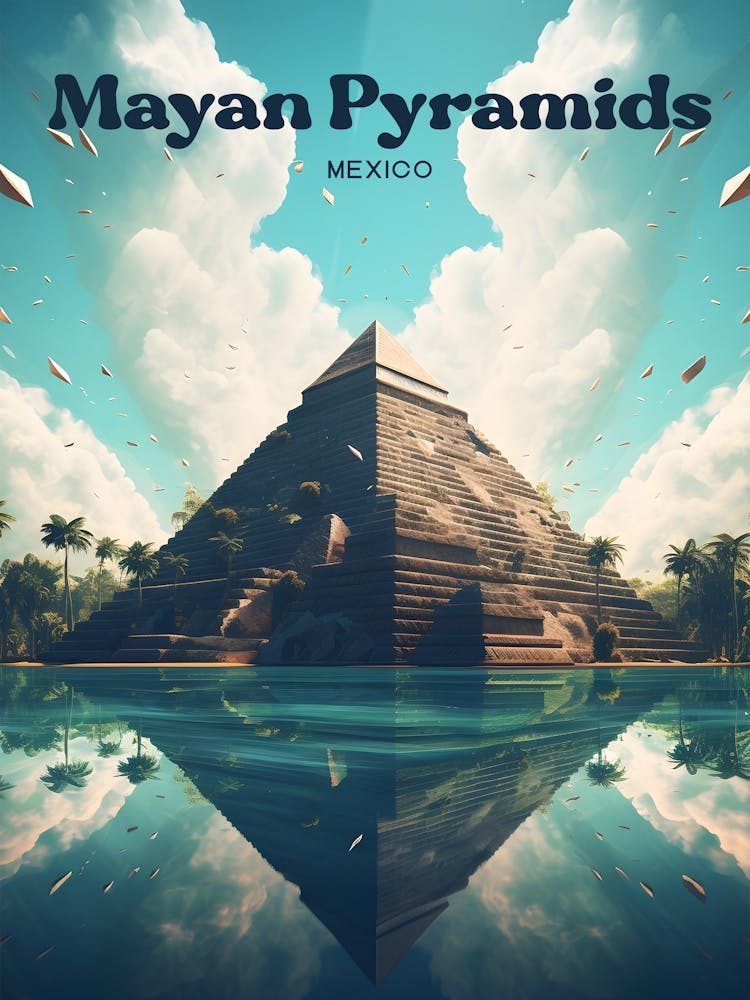 Mayan Pyramids Mexico Cinematic Modern Travel Illustration