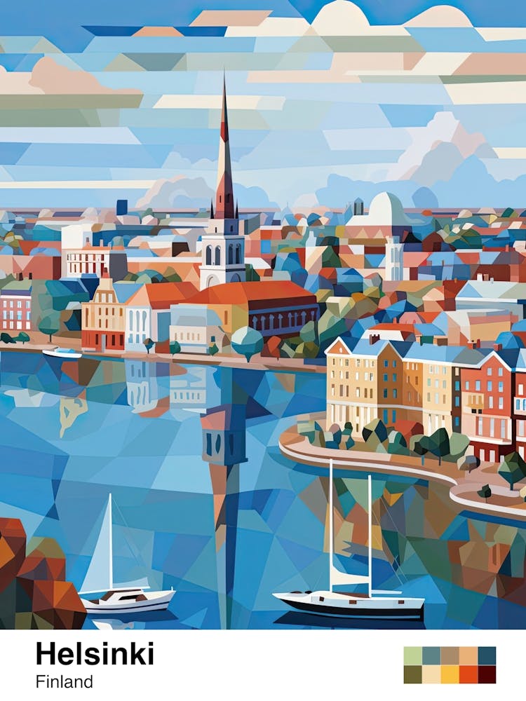 Helsinki, Finland, Geometric Illustration 4 Poster