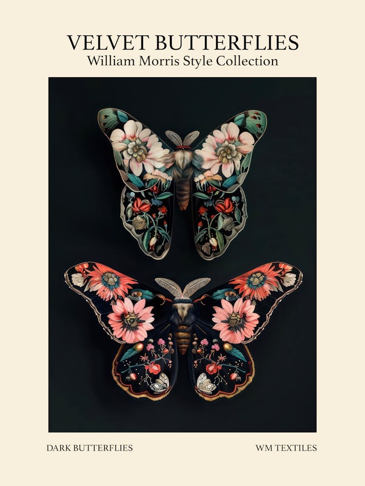 Velvet Butterflies Collection Dark Butterflies William Morris Style 3