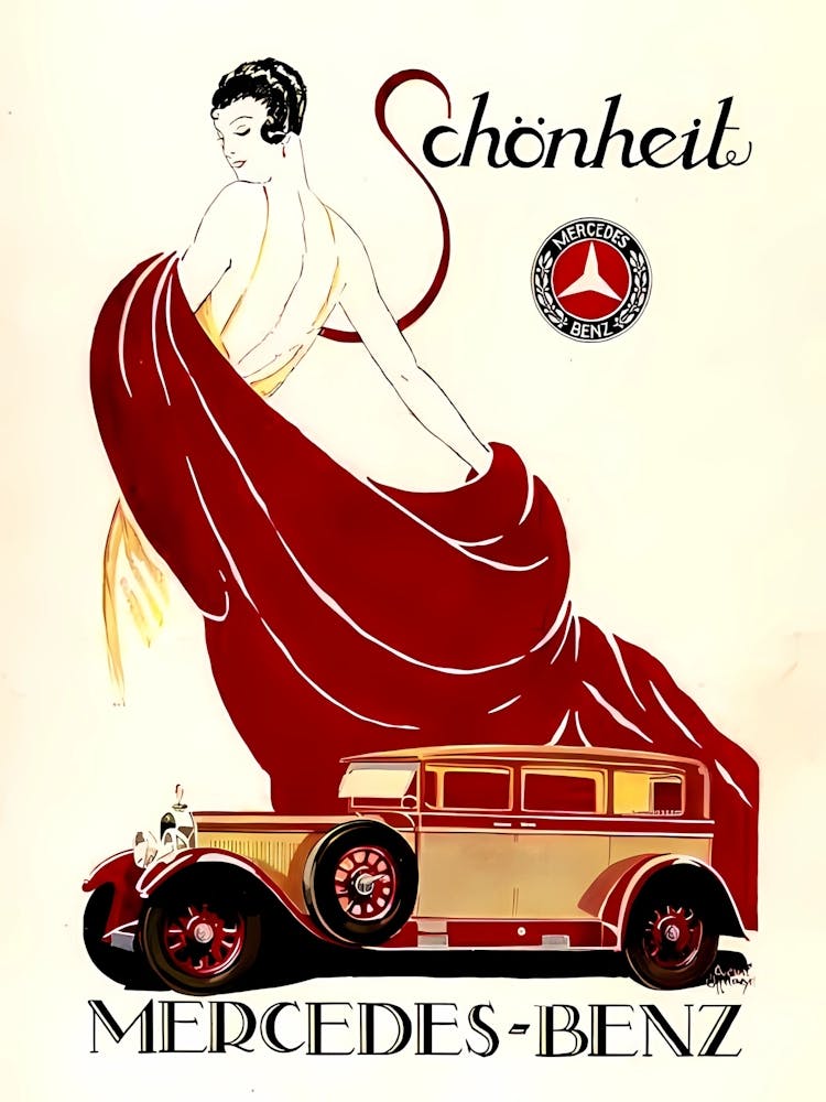 Mercedes, Lady And a Car, Vintage Advertising Poster
