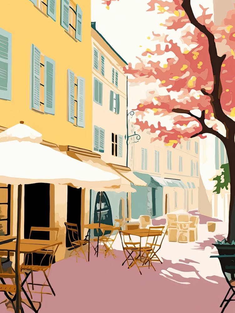 Aix En Povence, France, Flat Pastels Tones Illustration 4