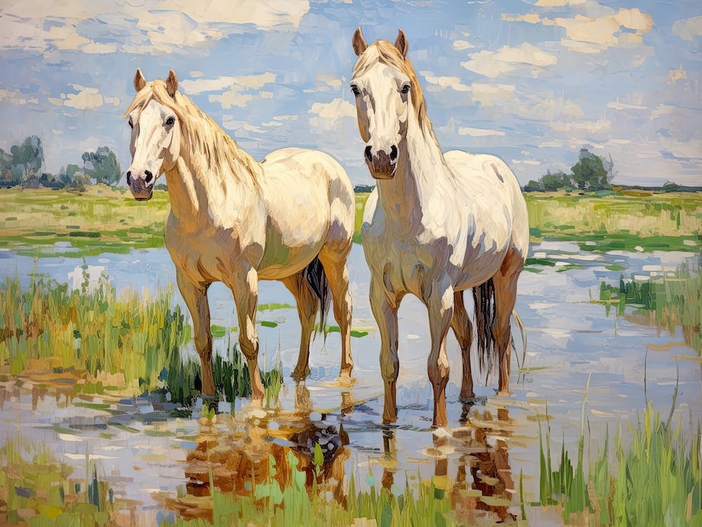 Horses Painting In Loire Valley, France, Landscape 3