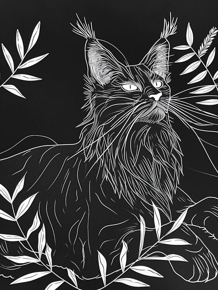 Maine Coon Cat Minimalist Illustration 2
