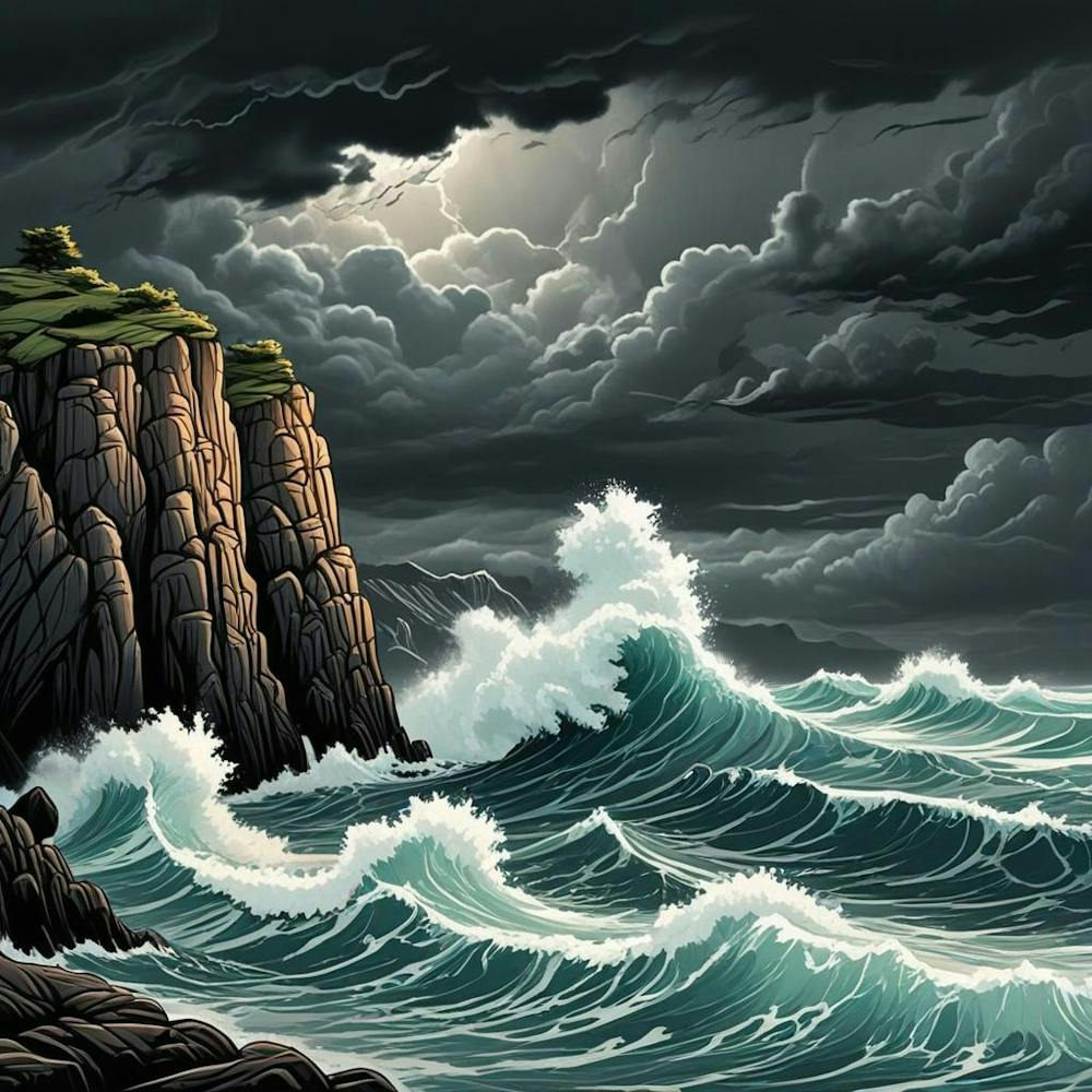 Wave Crashing On Rocks In The Oceans (2)