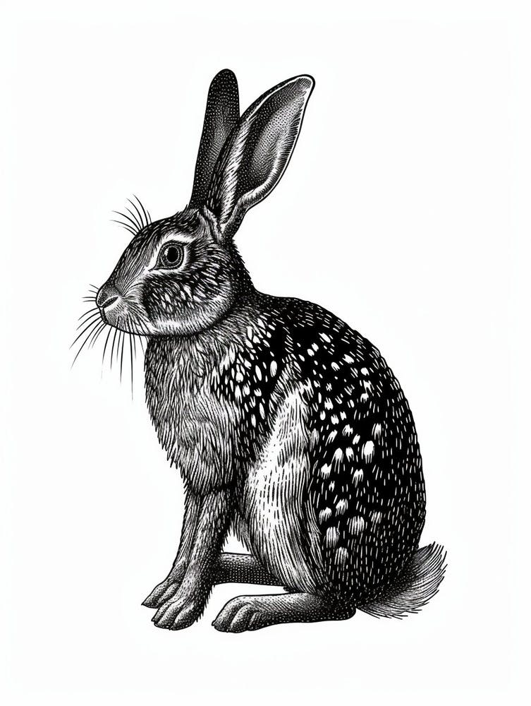 English Spot Blockprint Rabbit Illustration 5
