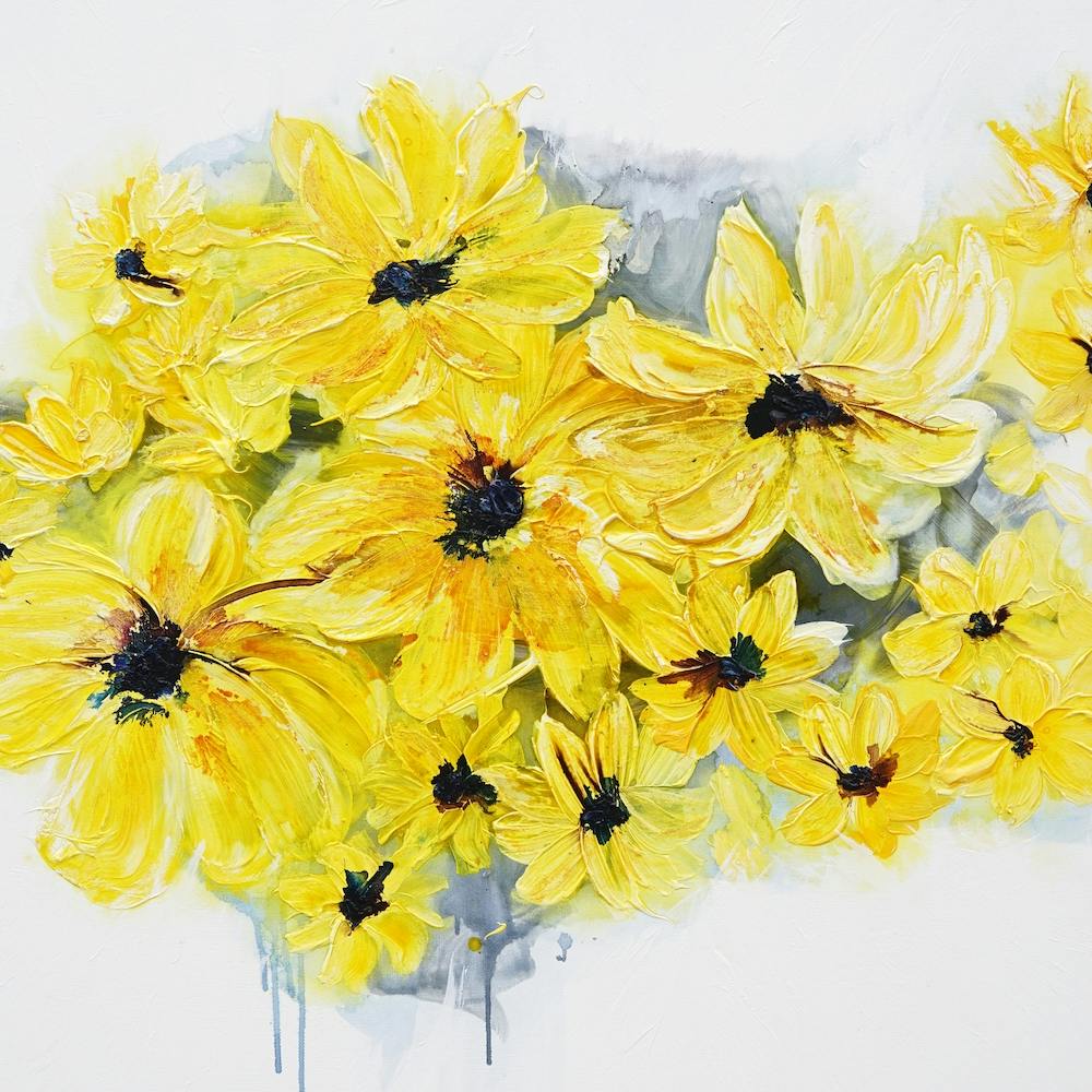 Yellow Flowers White Background Painting 1 Square