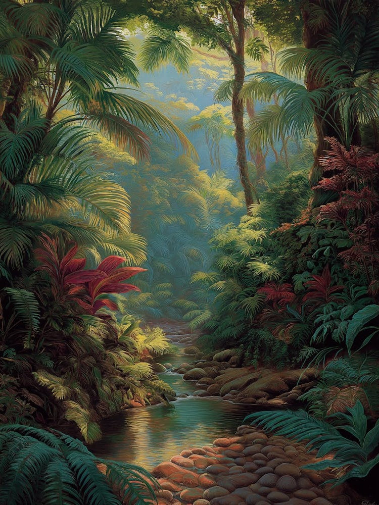 Tropical Jungle Floral Oil Painting For Tropical Décor And Green Forest Wall Art