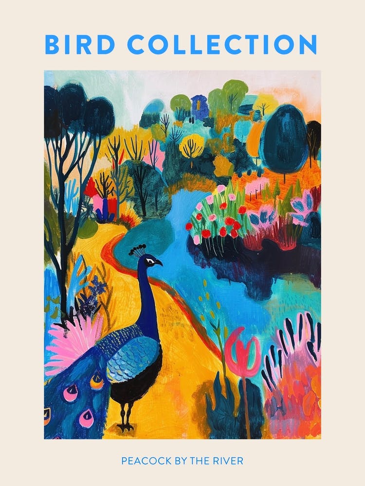 Peacock By The River Colourful Painting 3 Poster