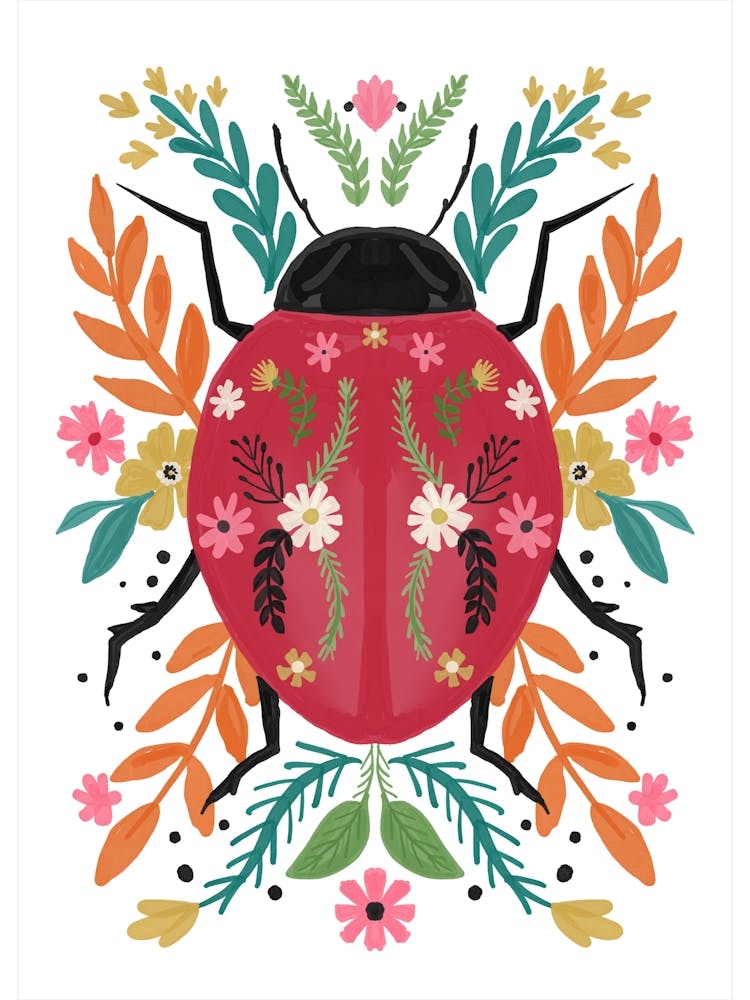 Beetle Florals Flowers Ladybug Ladybird