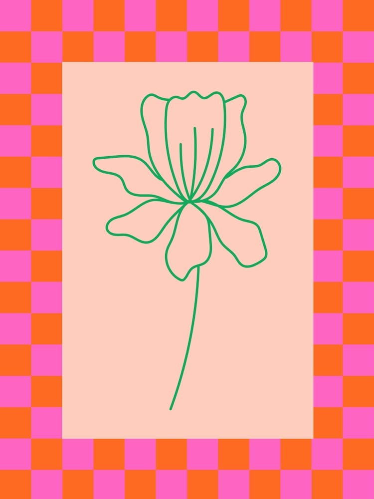 Modern Checkered Flower Poster Pink & Green 8