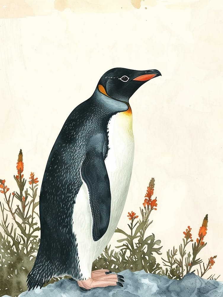 Adlie-Pinguin Volunteer Point Vintage Botanisches Gemälde 3