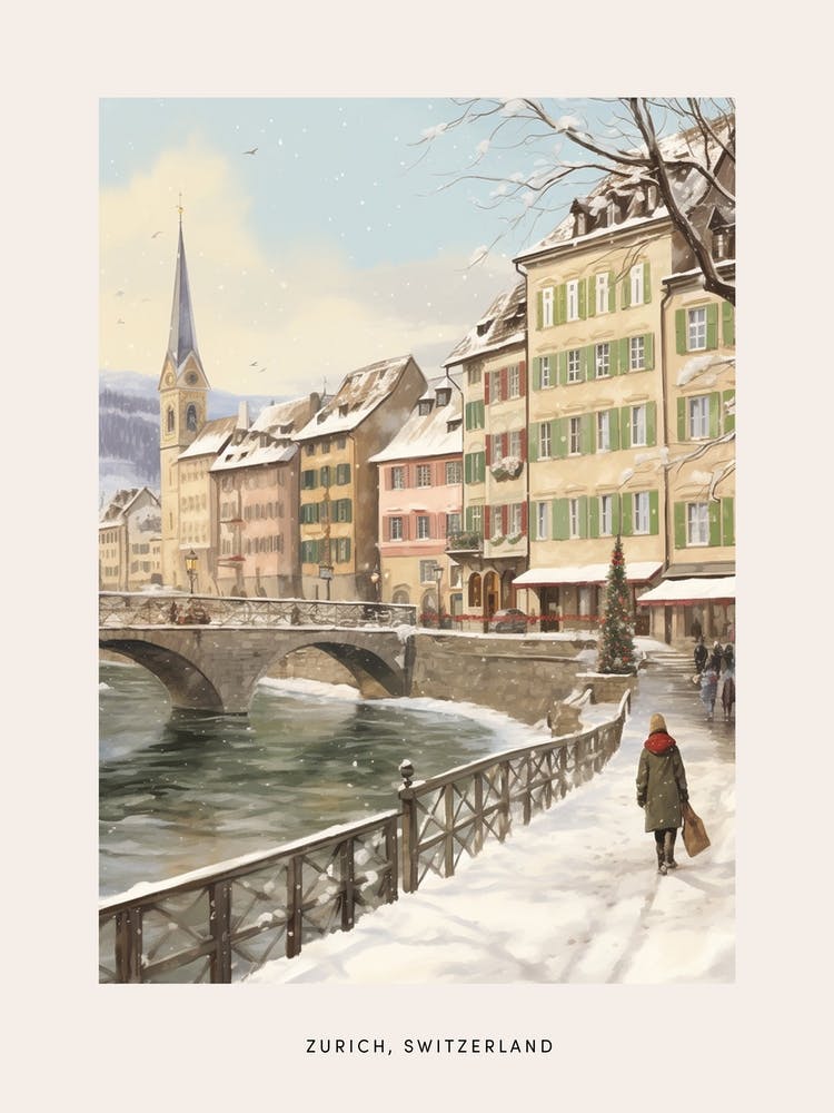 Vintage Winter Poster Zürich Schweiz 1