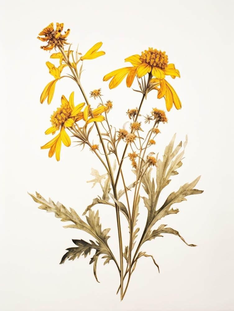 Pressed Wildflower Botanical Art Golden Ragwort 2