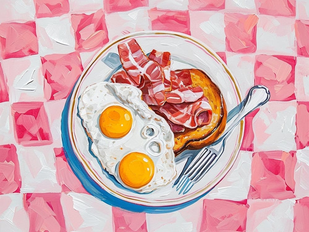 Eggs Bacon & Toast Pink Checkerboard