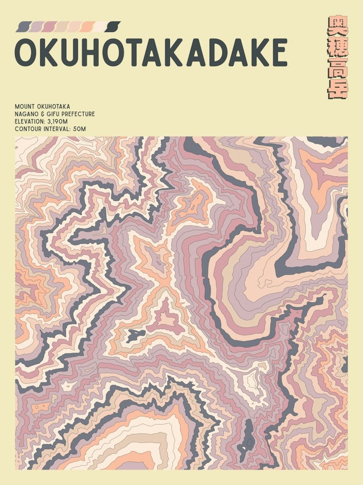 Japan - Mount Okuhotaka - Okuhotakadake - Contour Map Print