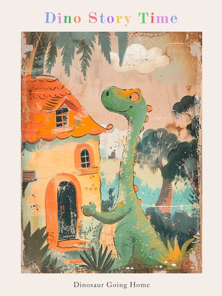 Dinosaur Outside A Home Storybook Painting 2 Poster