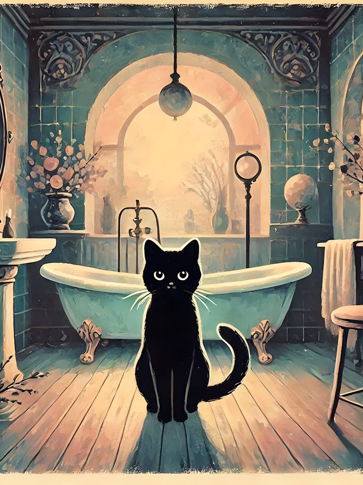 Black Cat In Bathroom