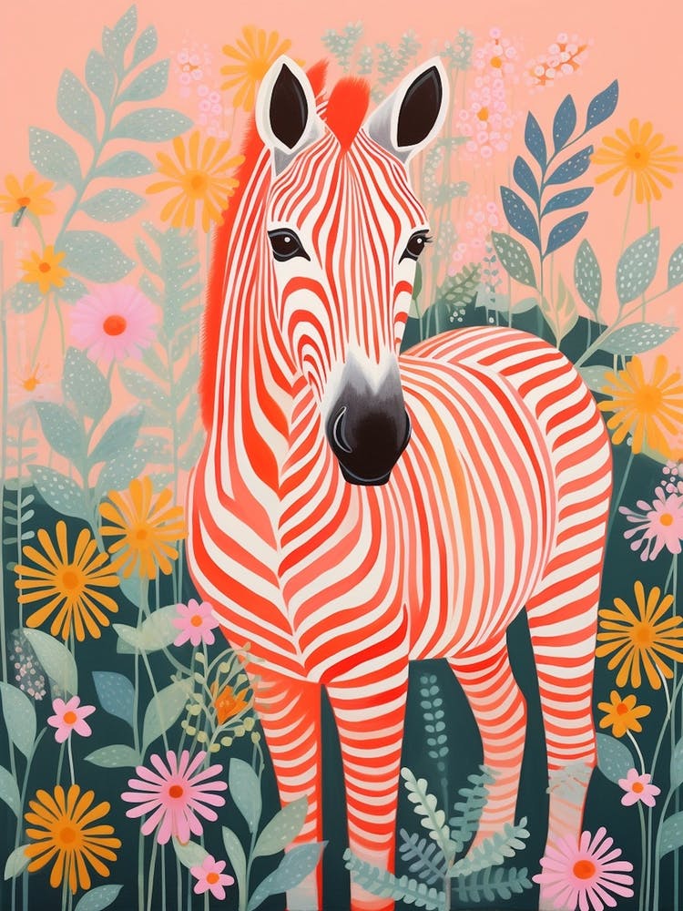 Red Floral Pattern Zebra
