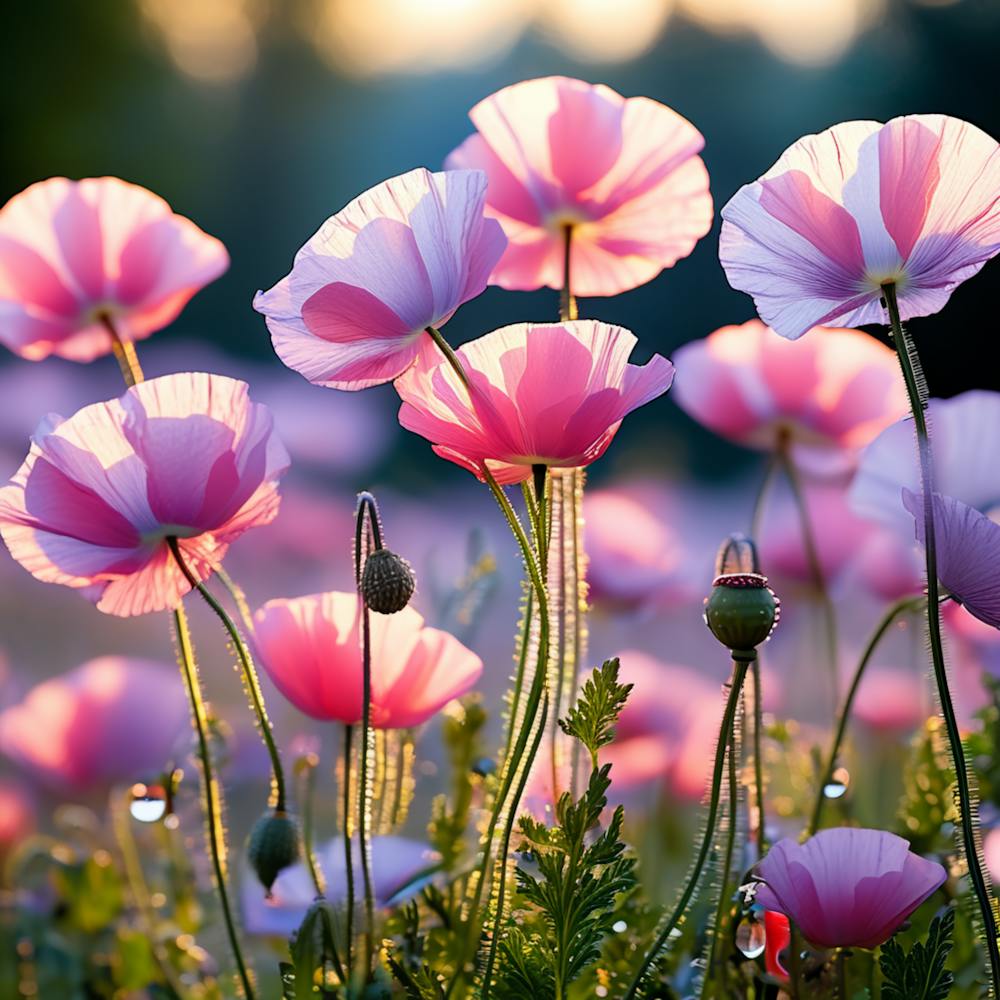 Pink Poppies At Sunset