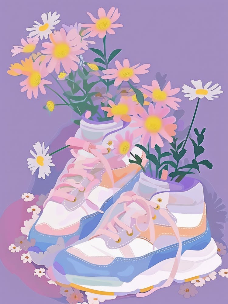 Retro Sneakers With Flowers 90s 2