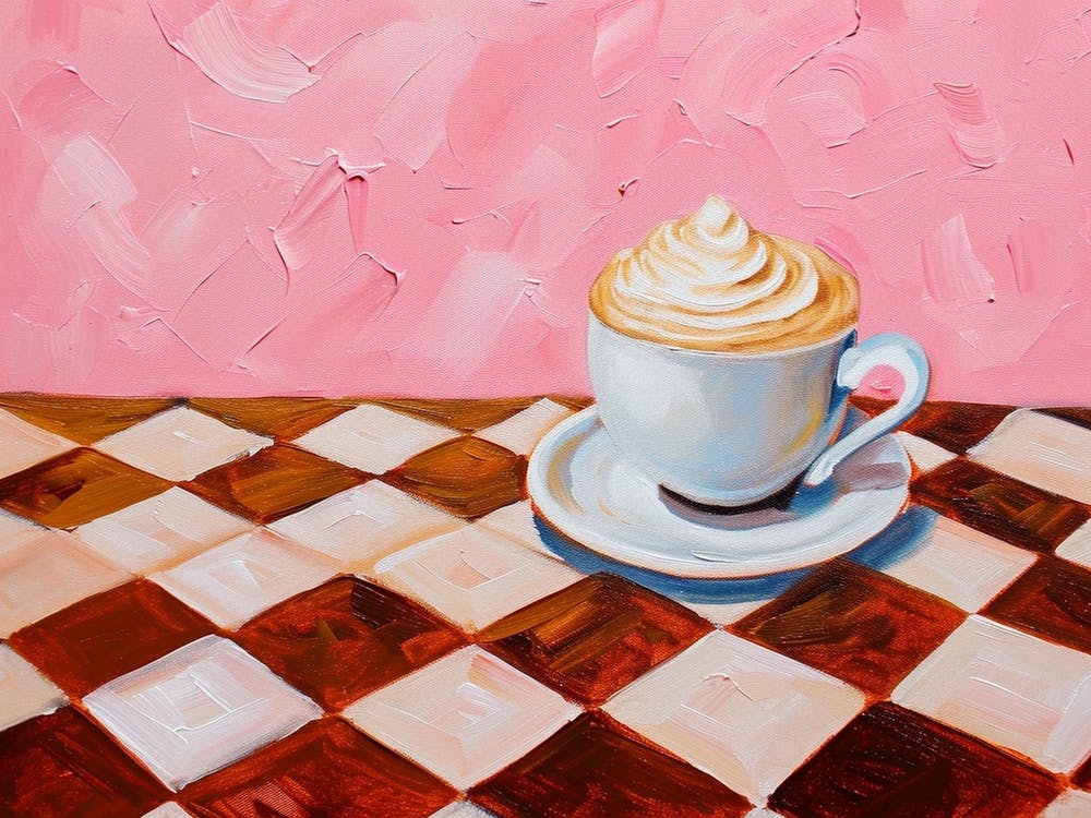 Whipped Cream Coffee On Checkboard 2